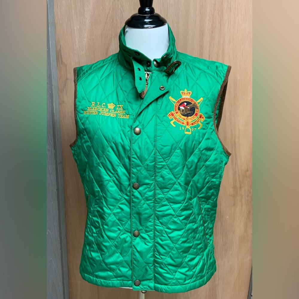 RALPH LAUREN BLEECKER HUNTER JUMPER GREEN QUILTED VEST WOMENS L